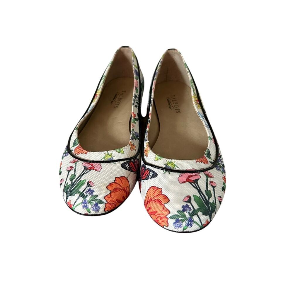 Talbots Butterfly Botanical Floral Classic round Toe Ballet Flats Slip On # 8B